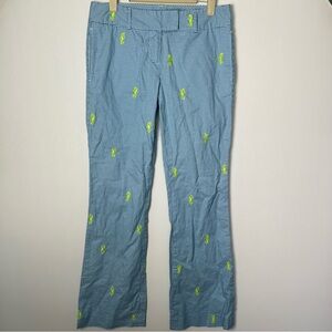 J. Crew Gingham Low Fit Pants Embroidered Seahorse Size 4 Coastal Preppy Blue